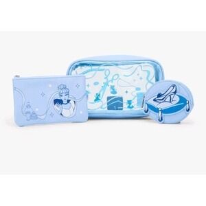 NEW! Disney Cinderella Classic Icons Cosmetic Bag Case 3 Piece Set Make Up Bag‎